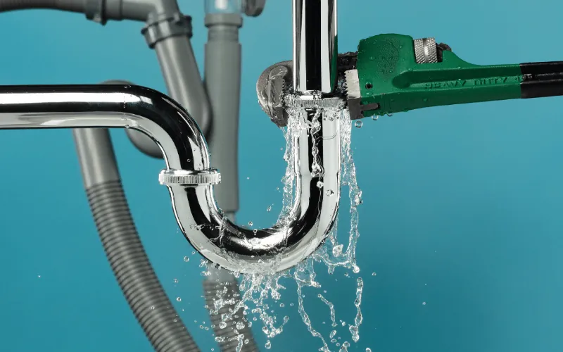 Siphon d'évier en fuite resserré avec une clé à molette